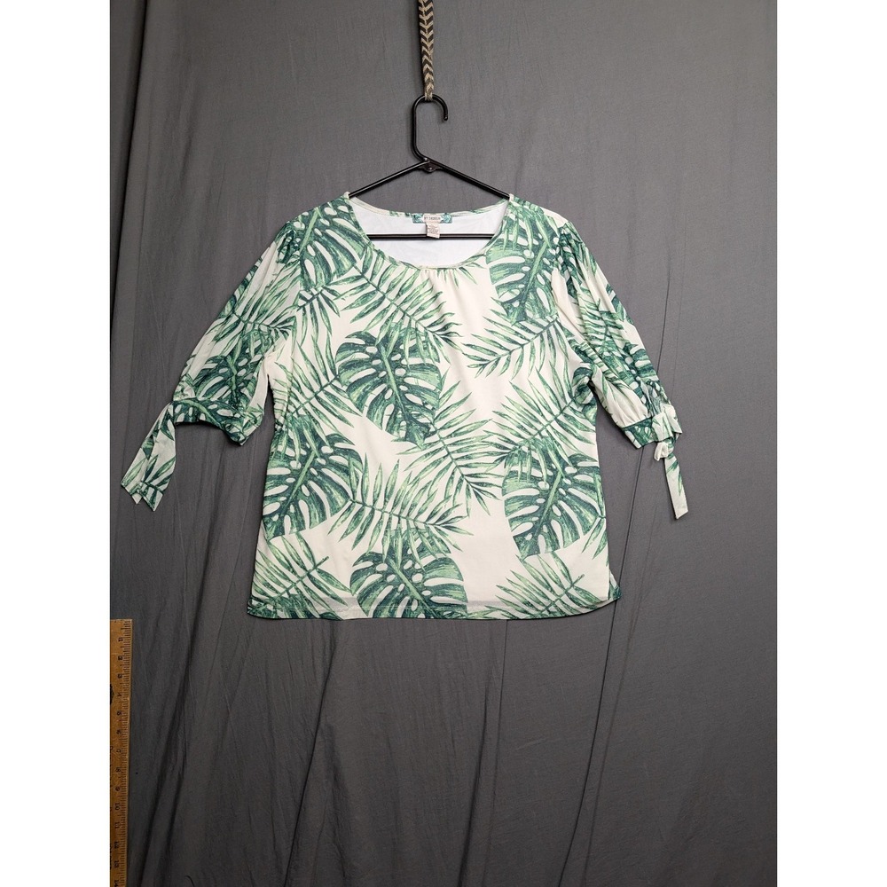 Design Women's‎ Tropical Green Palm Leaf Print Tunic Top - 3/4 Sleeve - Size XL